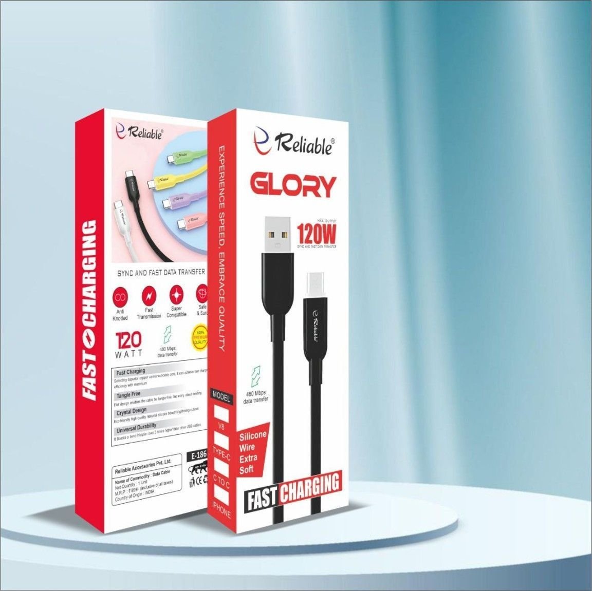 120w Glory Soft, Durable & Super Fast Charging Data Cable Type-C E-187 - Image 3