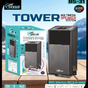TOWER MULTIMEDIA SPEAKER SYSTEM WITH WIREELESS MIC REMOTE 120W/ 8 WOOFER/ 4x2 SPEAKER