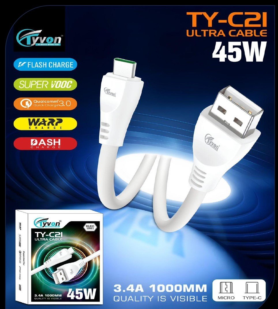 45w Ultra Cable Quality is Visible 4mm 3.4A. TY-C21