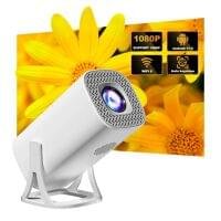 Portable Mini Projector with Remote Control, FHD UHD Smart Wireless Connectivity, Compact White Design with Stand