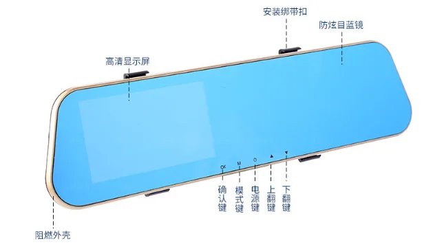 4.3-Inch Rearview Mirror Car DVR with Dual Lens Dash Camera Reverse Assist Camera System (1 Camera, 960 x 576) - Image 2
