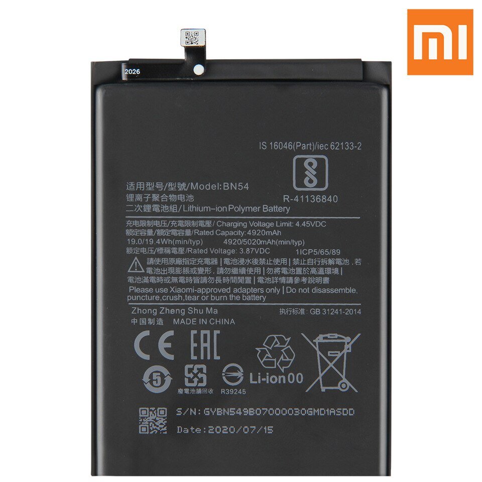 Brand New Original MI BN54 BATTERY FOR Xiaomi Redmi Note 9 Note9 10X 4G Redmi 10X 5G 10X Pro 5G - 5020 mAh with 6 months warranty